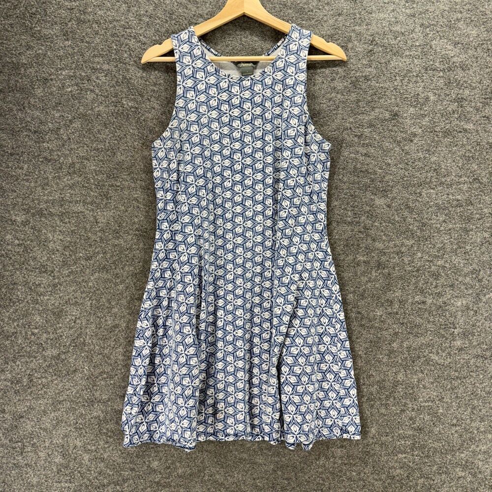 Natural Dress Women L Large Blue Geometric Sheath Midi Sleeveless Cotton Casual